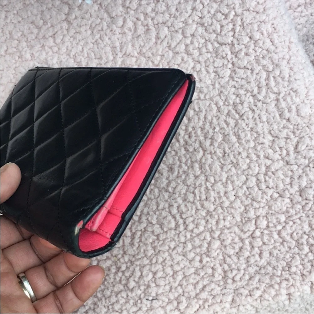 Chanel Black Cambon Quilted Leather Wallet Hot Pink Interior Black CC Classic
